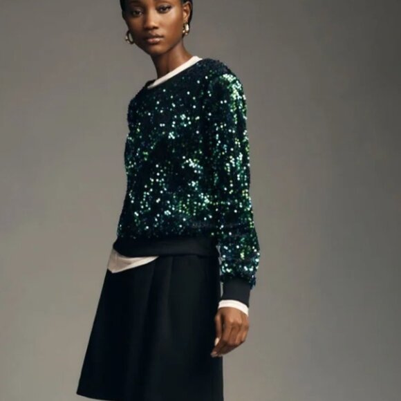Anthropologie Sequin Velvet Sweatshirt Size L New - Picture 1 of 7